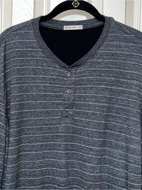 Marine Layer Mens Henley 2-Button Shirt Sz L Gray White Stripe Nautical Classic